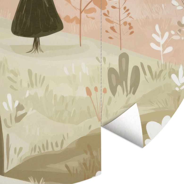 Pastel berglandschap met bloemen Fotobehang - Treechild - Rond - Zelfklevend/niet-geweven 