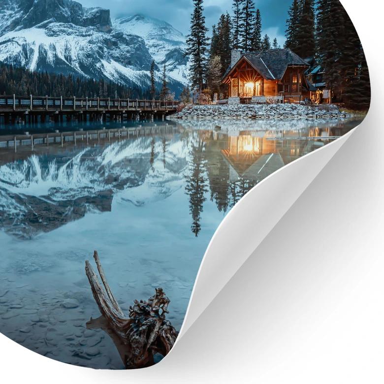 Wandtattoo Bergidylle am abendlichen See - Bing Li - Rund 