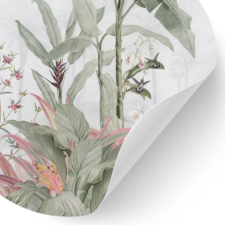 Wandtattoo Tropische Idylle mit Kolibri Blau - Bloomery Decor - Rund 