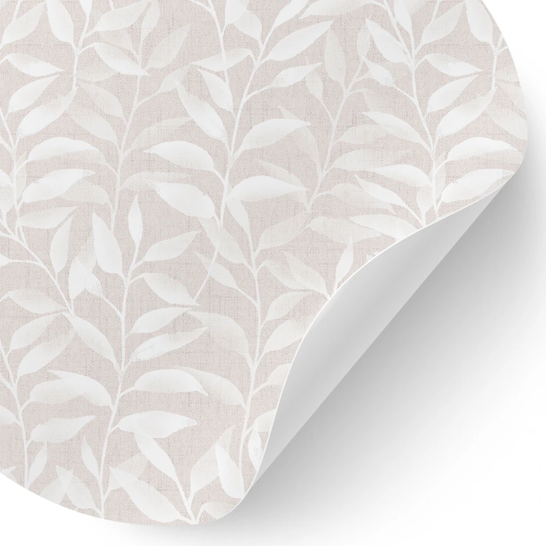 Adesivo murale con delicate foglie ad acquerello - Beige tenue - Decorazioni floreali - Rotondo 