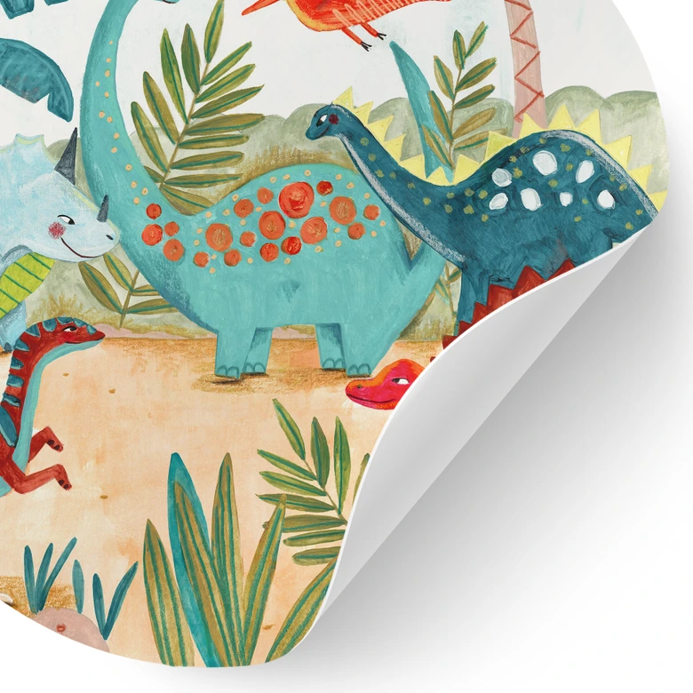 Wallsticker för barnrum - Färgglada dinosaurier i urskogen - Bonne Müller - Rund 