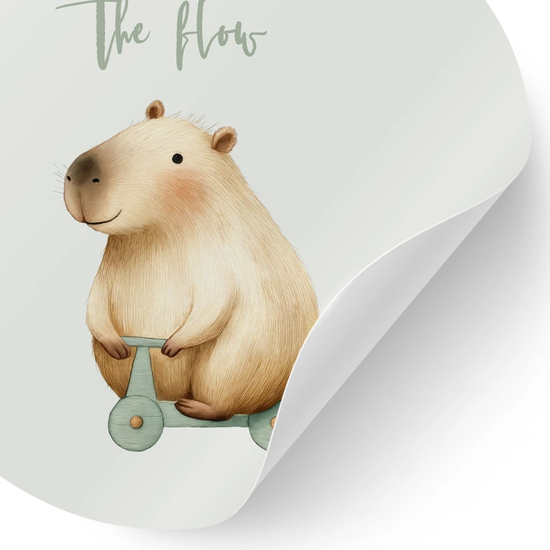 Kinderzimmer Wandtattoo Capybara auf Roller - Flow Spruch - Rund 