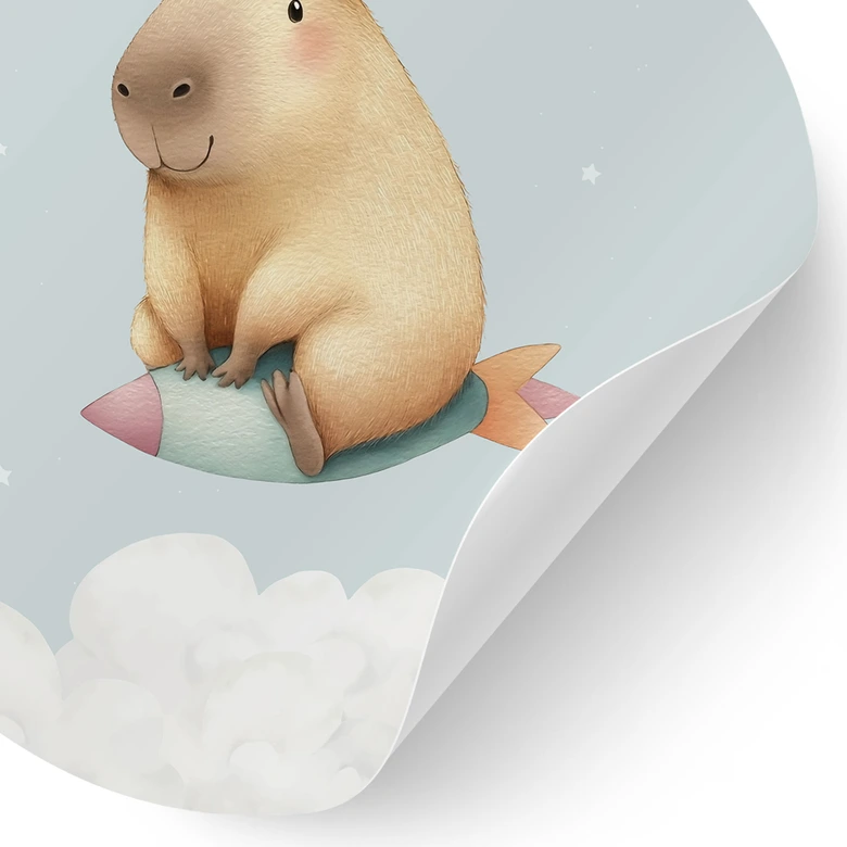 Vinilo decorativo para la habitación de los niños Capibara en el espacio - Sueño de estrellas - Redondo 