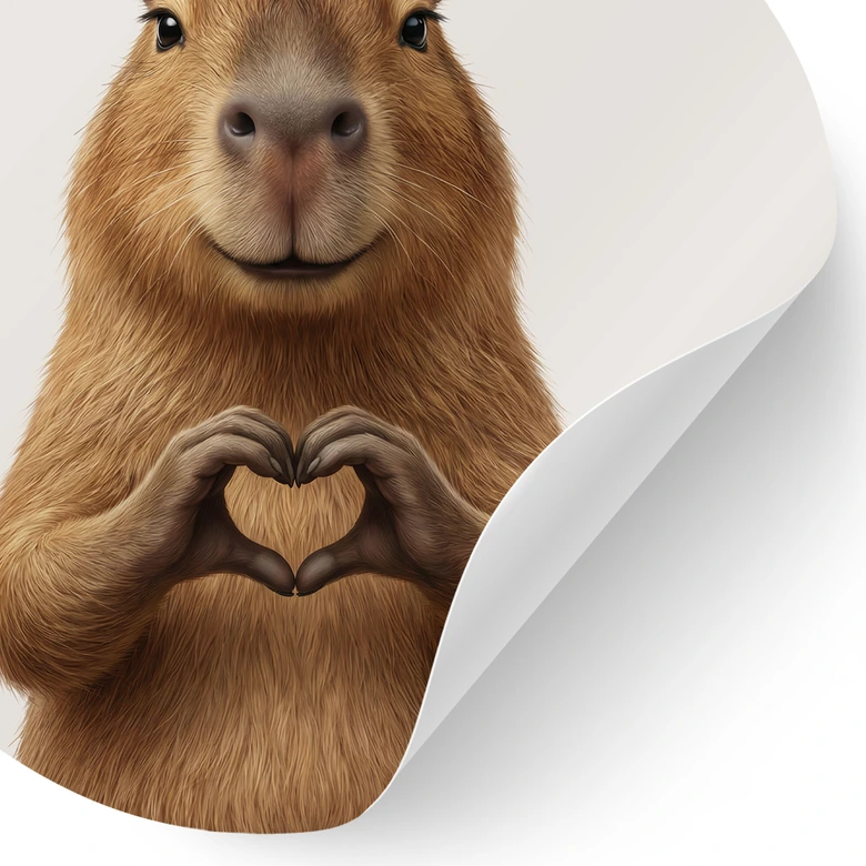 Wandtattoo Capybara mit Herzhand - Rund 