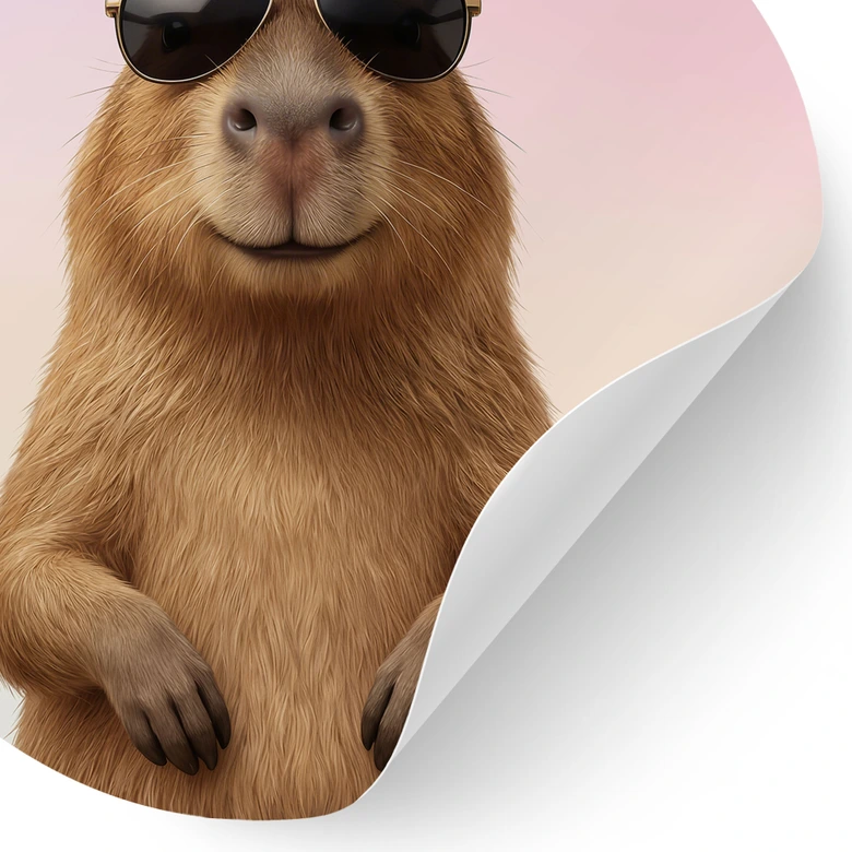 Wallsticker cool kapybara med solglasögon - rund 