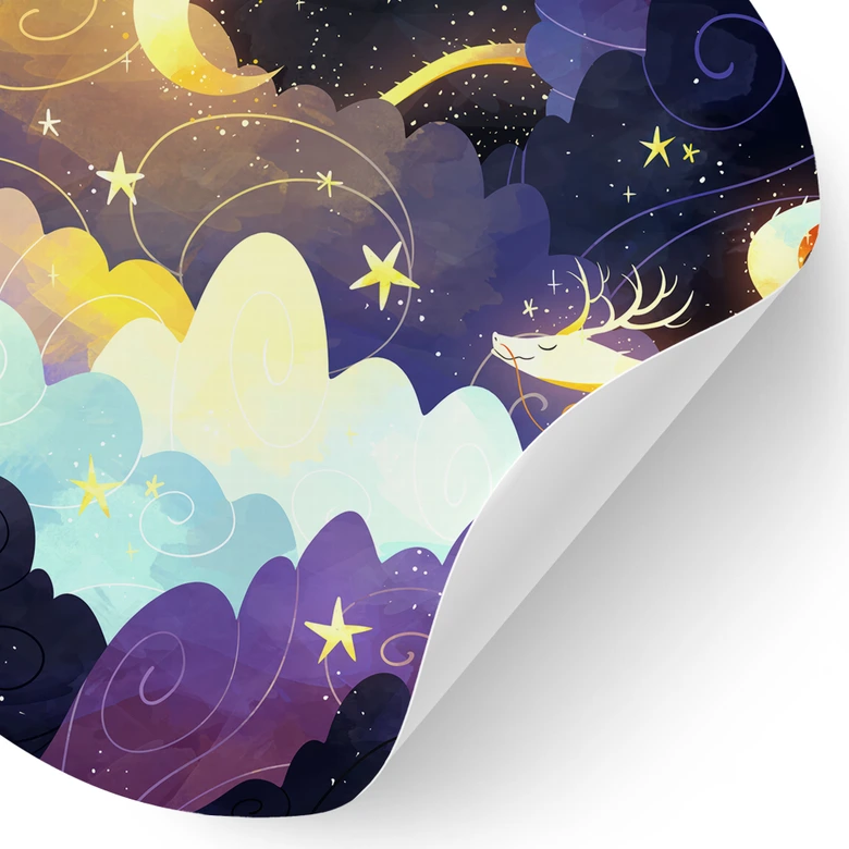 Adesivo murale con volo di aquiloni tra le nuvole stellate - DigitalArtsi - Round 