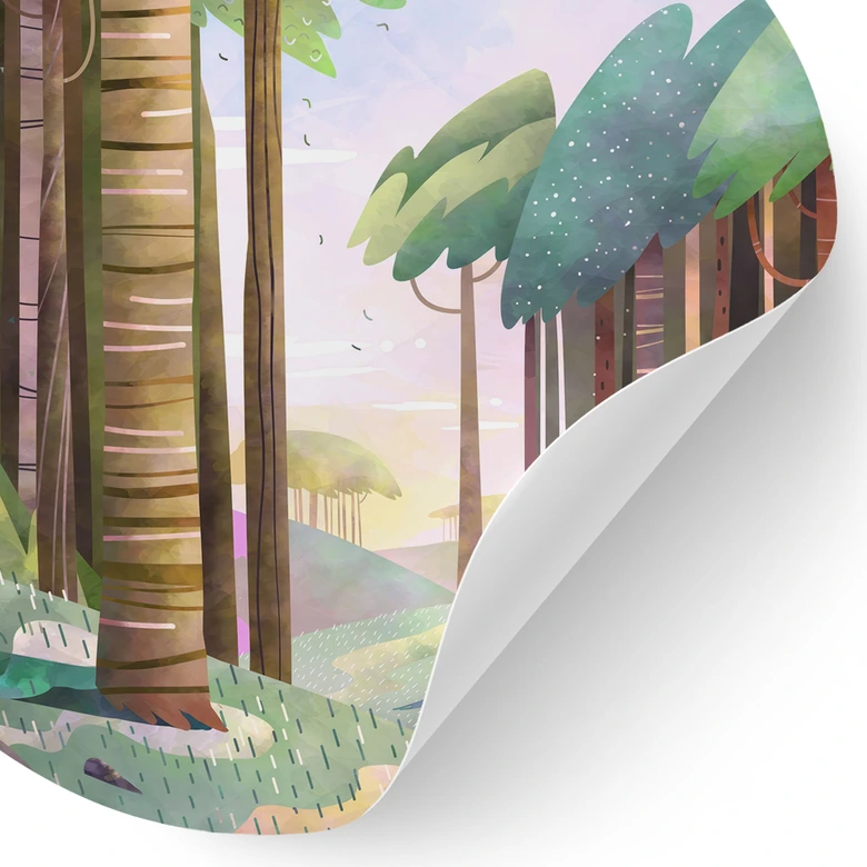 Wallsticker Solig skog med hjortar - DigitalArtsi - Round 