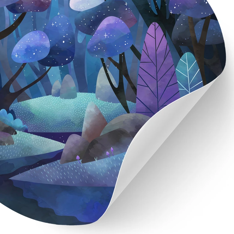 Adesivo murale della foresta incantata in blu notte - DigitalArtsi - Rotondo 
