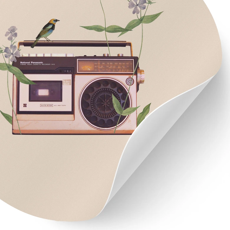 Retro Radio bloemen Muursticker - Frida Floral Studio - Rond 