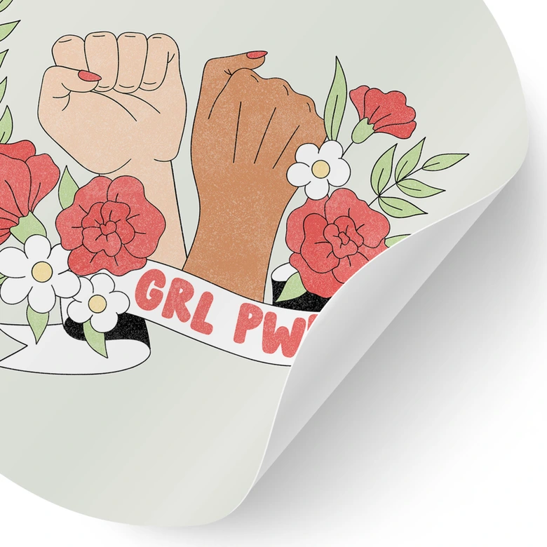 Wandtattoo Girl Power Blumen Statement - Rund 