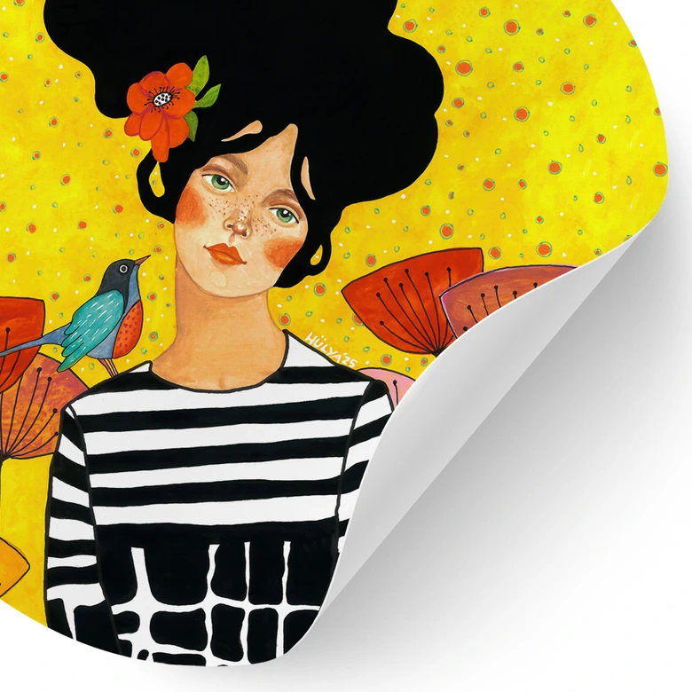 Sticker mural Fillette aux fleurs dans le jardin d'été - Hülya - Rond 