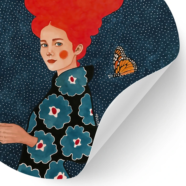 Wandtattoo Frau im Blumenkleid mit Schmetterling - Hülya - Rund 