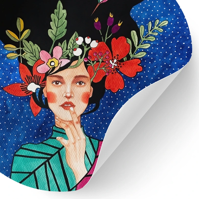Wandtattoo Frau mit Kolibri in der Sternennacht - Hülya - Rund 