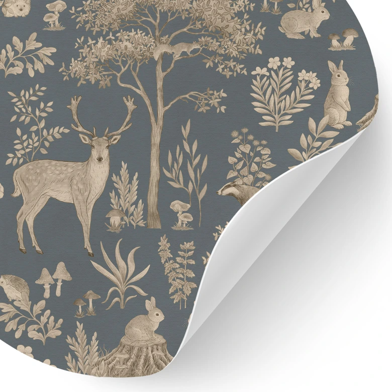 Charmig skog med djur Wallsticker - Vintage blå - Kikki Belle - Rund 