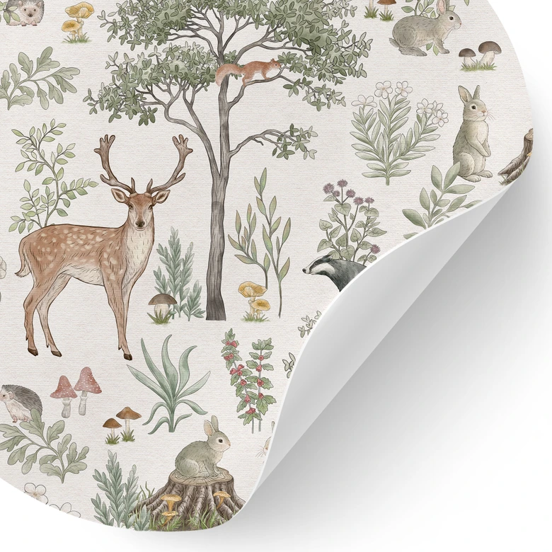 Charmig skog med djur Wallsticker - Vintage grädde - Kikki Belle - Rund 