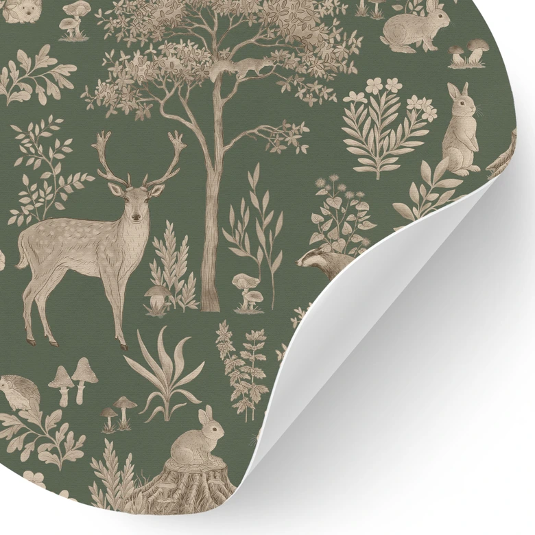 Charmig skog med djur Wallsticker - Vintage grön - Kikki Belle - Rund 