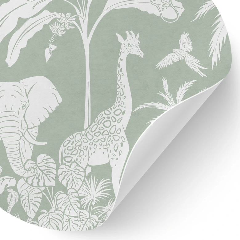Djungeldjur Wallsticker i tropisk grön - Kikki Belle - Rund 