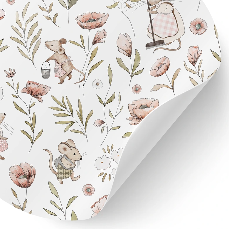 Wallsticker Glada möss på ängen - Kikki Belle - Rund 