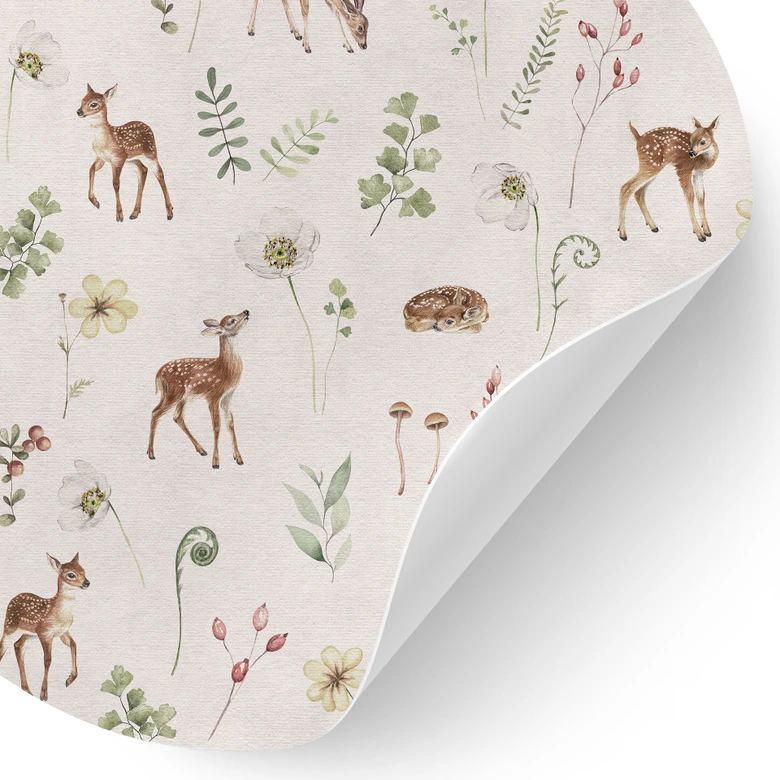 Wallsticker Liten hjort mellan blommor - Kikki Belle - Rund 