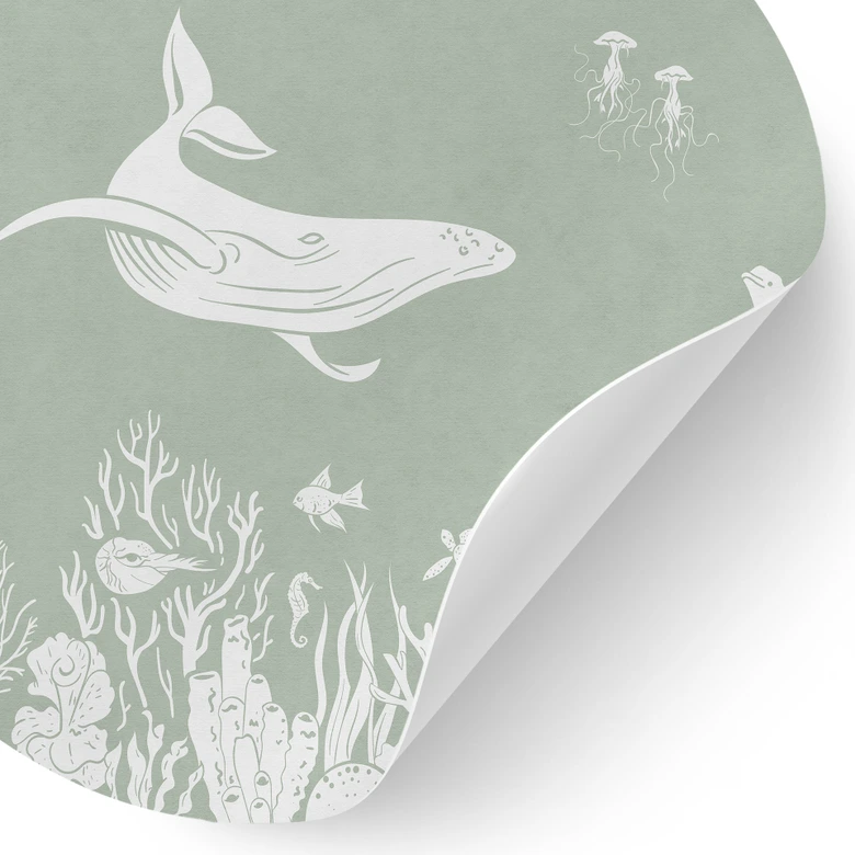 Wallsticker Korallrev och havsdjur - En resa in i det gröna - Kikki Belle - Rund 