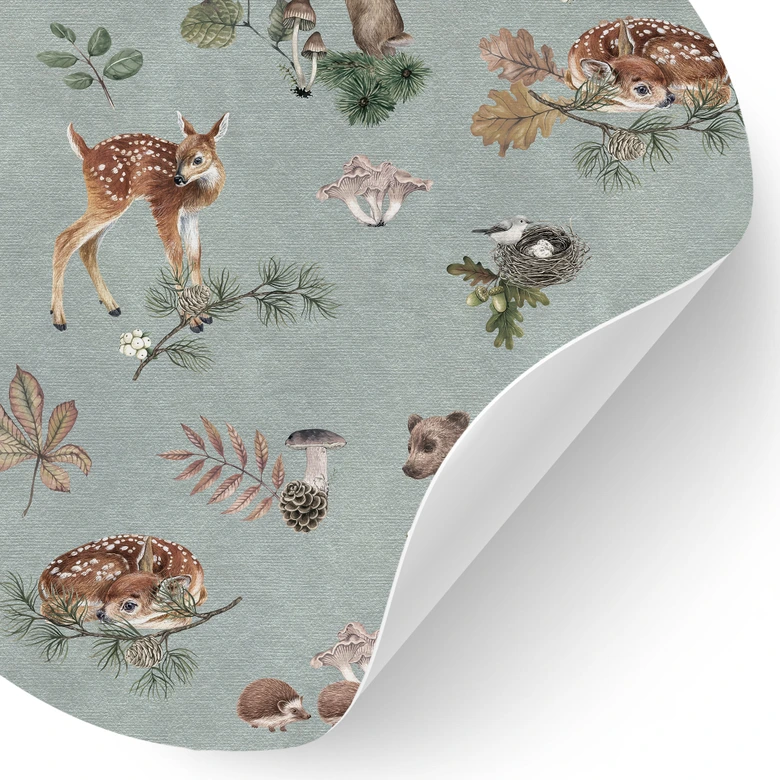 Wallsticker fawn och skogsvänner - djur för barn - blå - Kikki Belle - Rund 