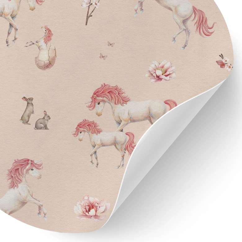 Förtrollade enhörningar med körsbärsblommor Wallsticker - Kikki Belle - Rund 