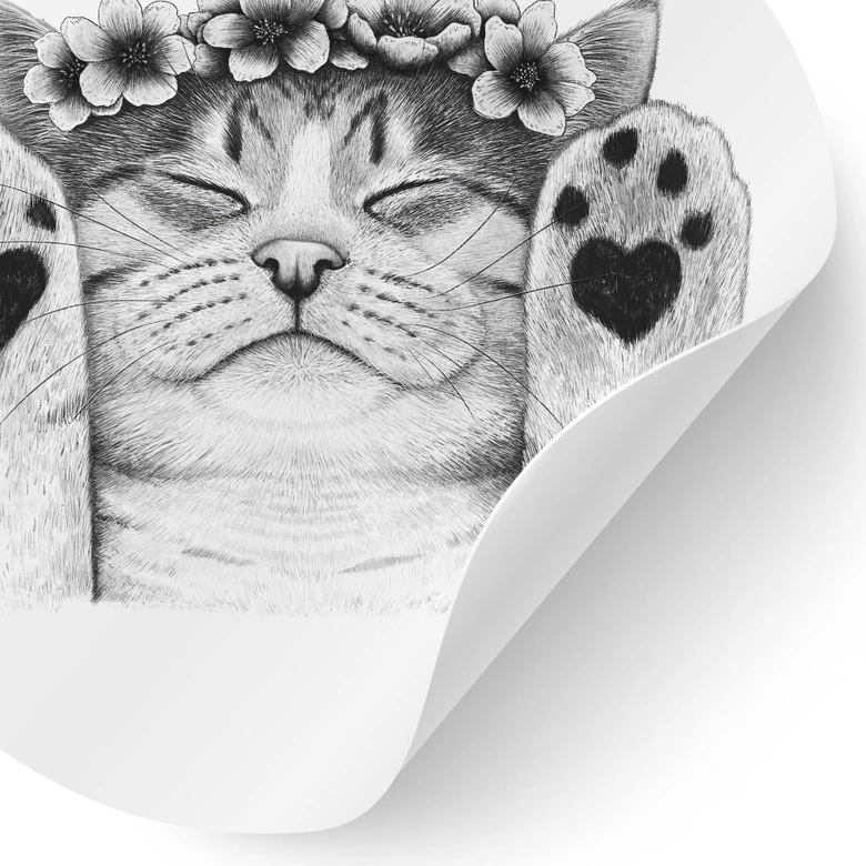 Wallsticker Söt katt med hjärttassar - Korenkova - Rund 
