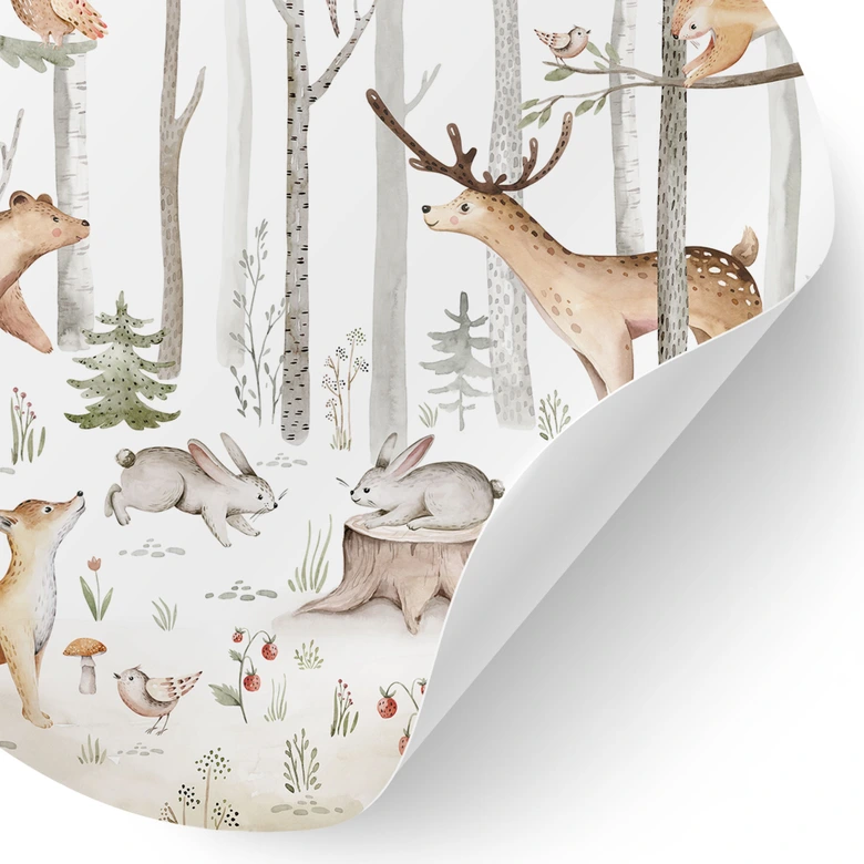Äventyr med skogsdjur Wallsticker - Kvilis - Rund 