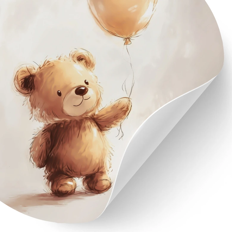 Sticker mural chambre bébé Petit ourson avec ballon - Magnusson - Rond 