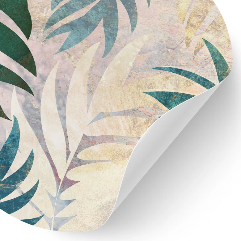 Dschungel Wandtattoo Exotische Palmenblätter in Gold-grün - Manovski - Rund 