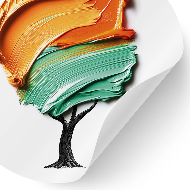 Wandtattoo Baum mit oranger und grüner 3D-Krone - Mielu - Rund 