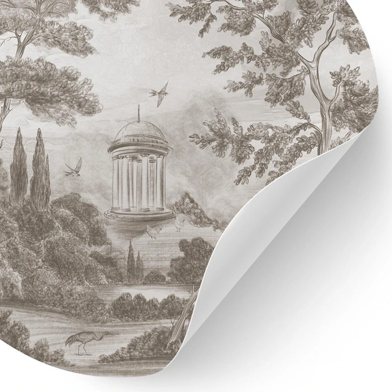 Wandtattoo Landschaft mit Gartenlandschaft in Beige - Ms Tiff - Rund 