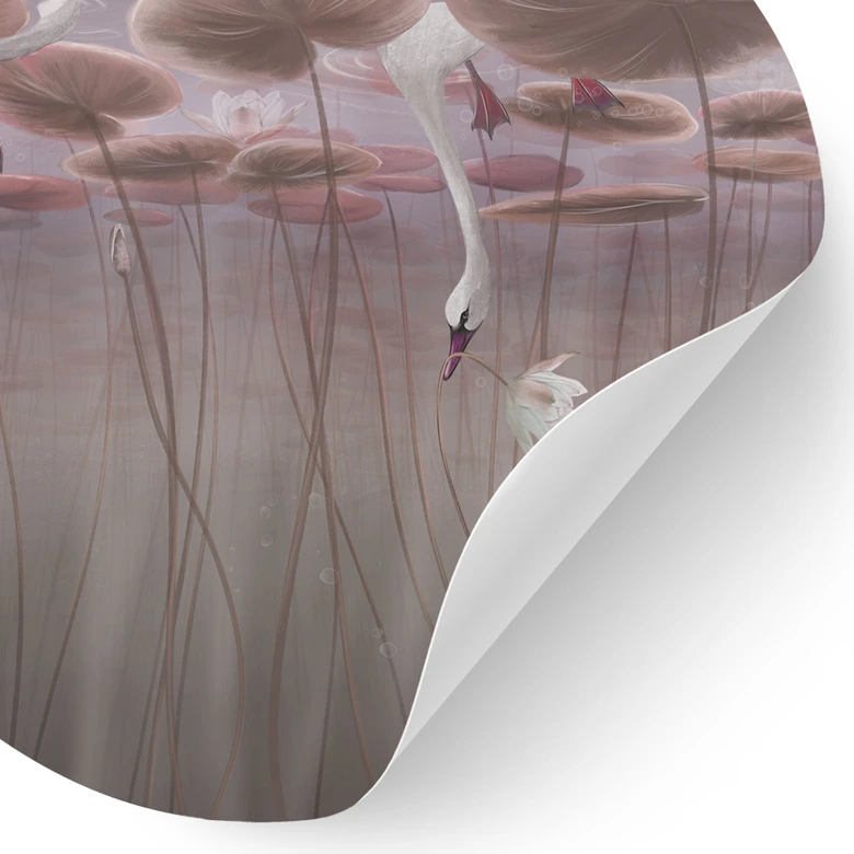 Wandtattoo Lotusblumen mit Schwan im Wasser in Altrosa - Ms Tiff - Rund 