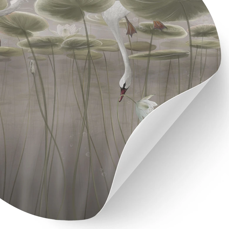 Wandtattoo Lotusblumen mit Schwan im Wasser in Grau - Ms Tiff - Rund 