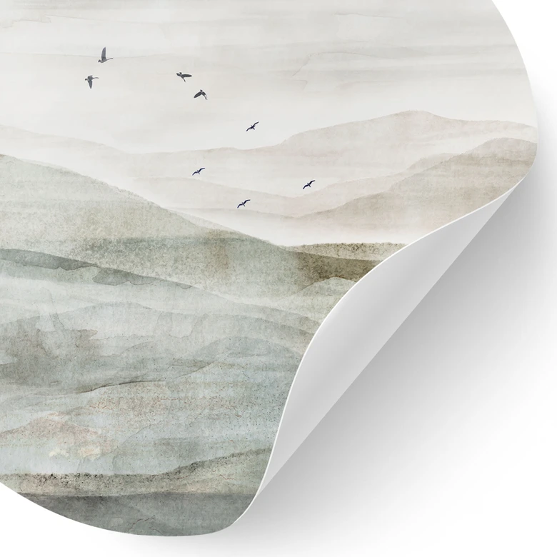 Wandtattoo Neblige Berglandschaft Aquarell - Ms Tiff - Rund 
