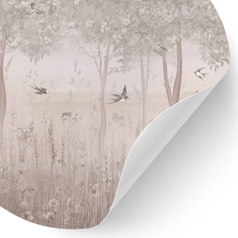 Wandtattoo Sommerliche Schwalben im Blütenwald - Ms Tiff - Rund 