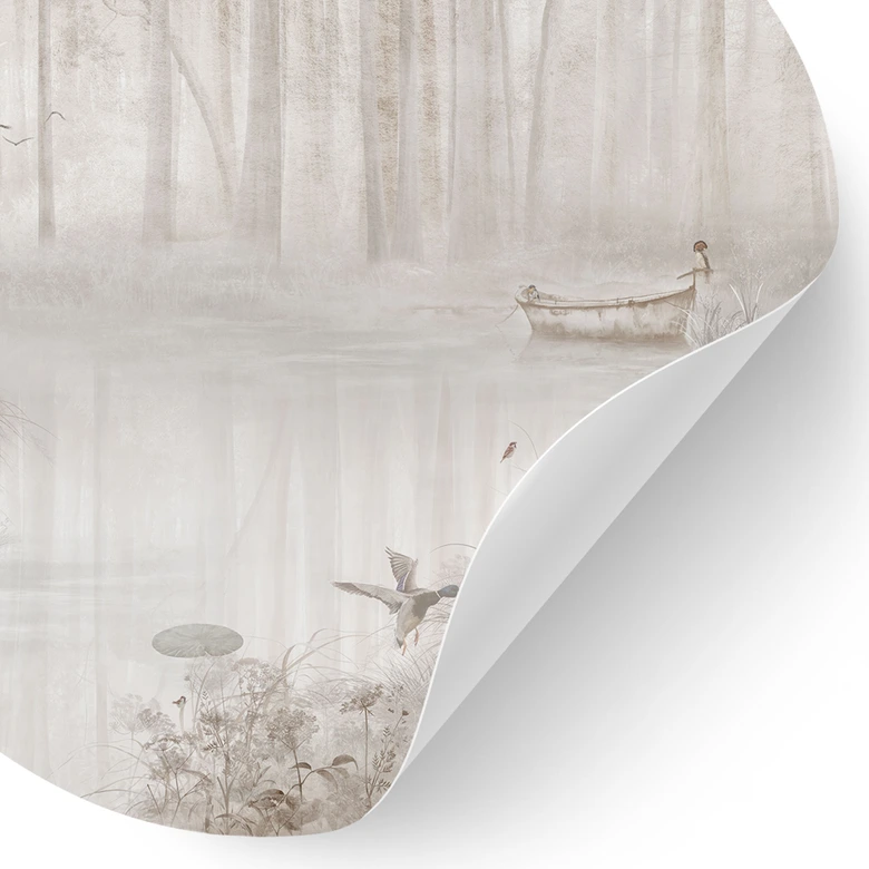 Wandtattoo Wald am See im Nebel in Beige - Ms Tiff - Rund 