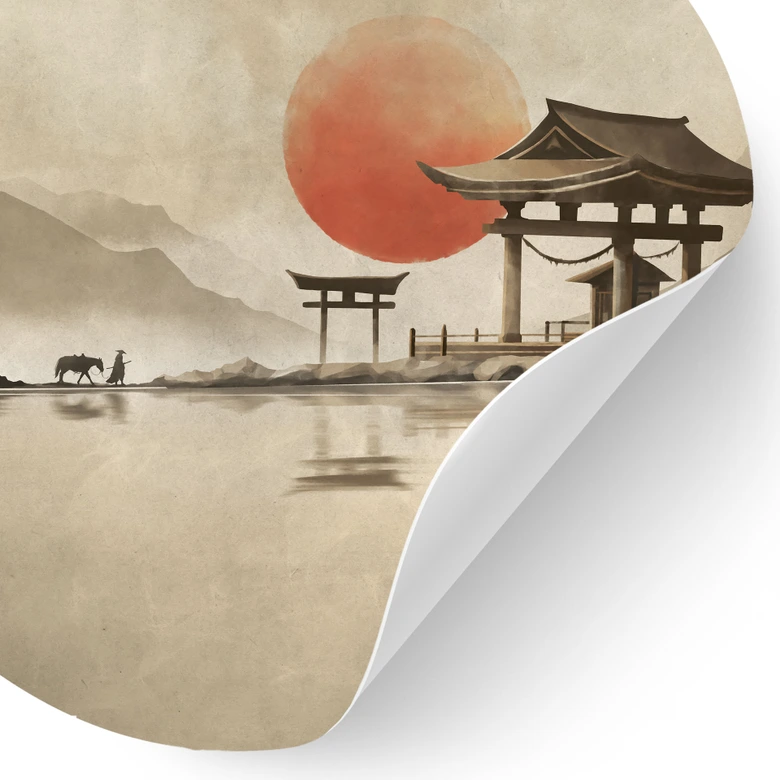 Wandtattoo Japanischer Tempel im Sonnenaufgang - Roze - Rund 