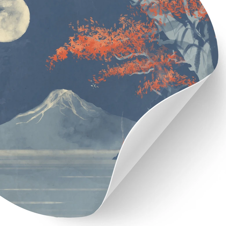 Muursticker volle maan boven de top van Fuji-san - Roze - Rond 