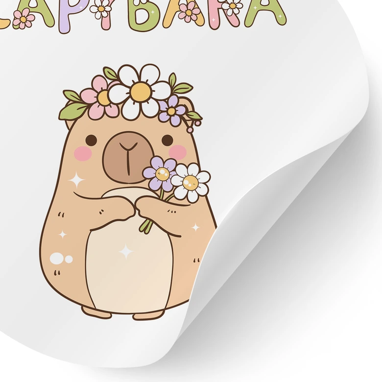 Söt capybara med blomkrona Wallsticker - Rund 