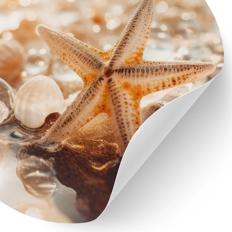 Sticker mural Coquillages sur une plage ensoleillée - Treechild - Rond 