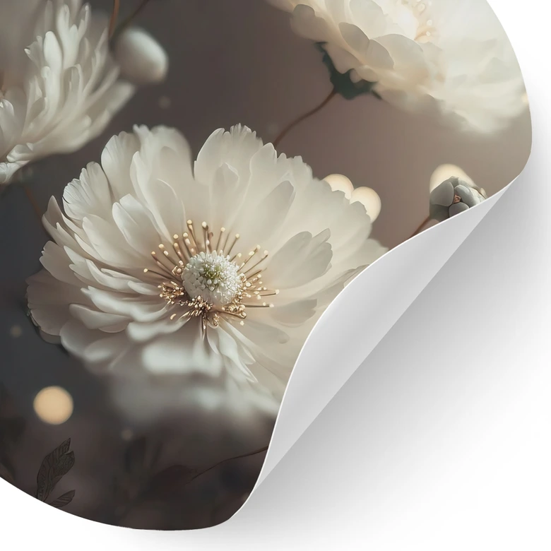 Sticker mural Fleurs blanches avec poussière d'or - Treechild - Rond 