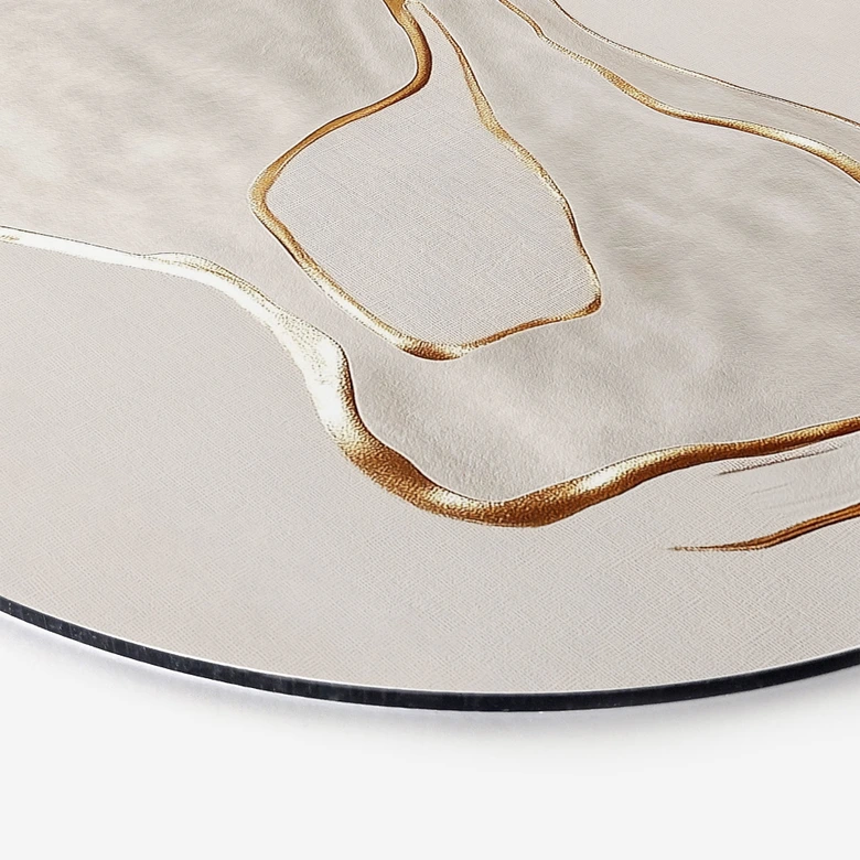 Billede Abstrakt linjekunst i guld og beige - Aluminium dibond - Alma - Rund 