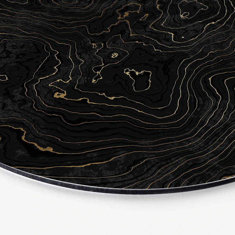 Wandbild Abstrakte Linien Schwarz-gold - Amini - Alu-Dibond Rund 