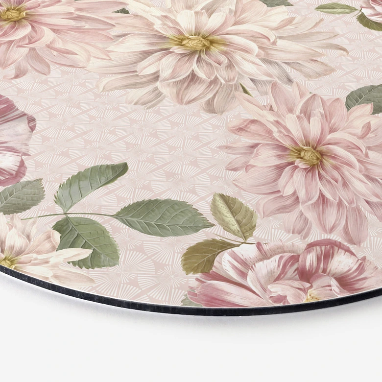 Wandbild Dahlien Shabby Chic Rosa - Bloomery Decor - Alu-Dibond Rund 