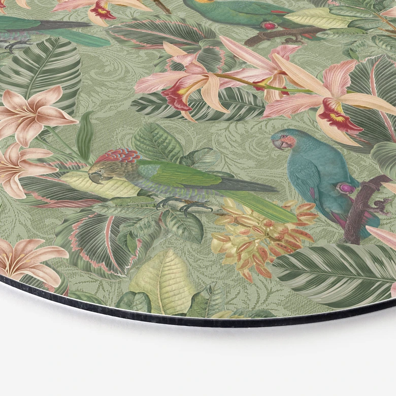 Wandbild Dschungel mit Papageien Grün - Bloomery Decor - Alu-Dibond Rund 