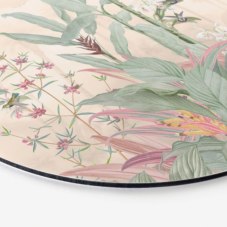 Wandbild Tropische Idylle mit Kolibri Apricot - Bloomery Decor - Alu-Dibond Rund 