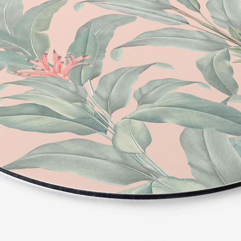 Wanddecoratie Urban Jungle Tropische Bladeren Roze - Bloemdecoratie - Alu-Dibond Rond 