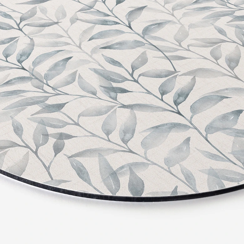 Wandbild Zarte Aquarell-Blätter - Soft Grau - Bloomery Decor - Alu-Dibond - Rund 