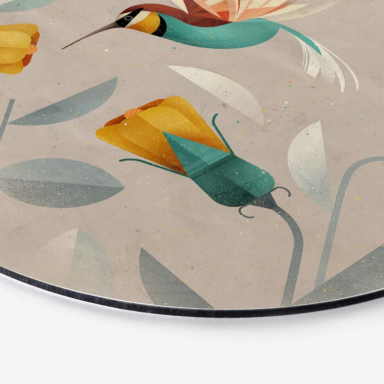 Wandbild Kolibri - Alu-Dibond Rund - Braun 